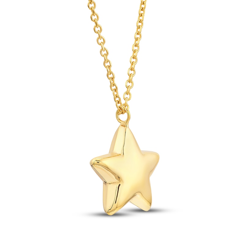Main Image 2 of Puffed Star Necklace 14K Yellow Gold 16"