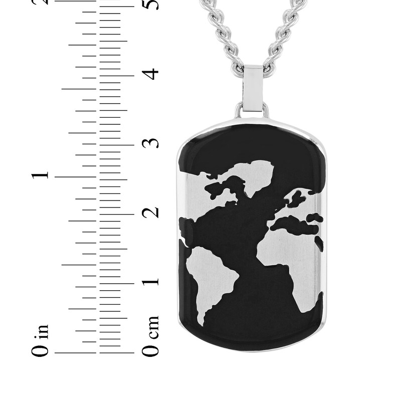 Main Image 4 of Men's World Map Dog Tag Necklace Stainless Steel with Black & White Ion Plating 24"