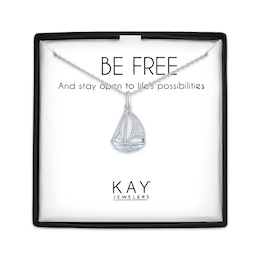 Sailboat Necklace with Diamond Accents Sterling Silver 18"