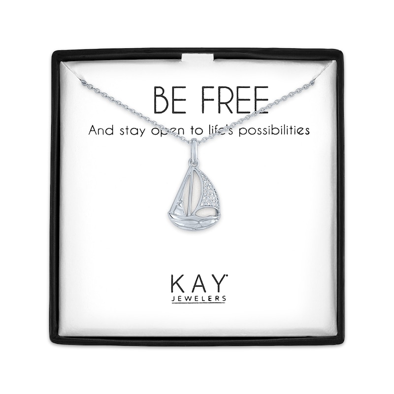 Main Image 1 of Sailboat Necklace with Diamond Accents Sterling Silver 18"