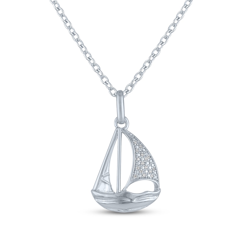 Main Image 2 of Sailboat Necklace with Diamond Accents Sterling Silver 18"