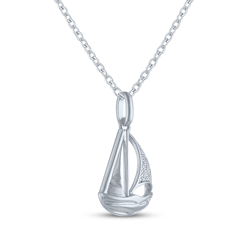 Main Image 3 of Sailboat Necklace with Diamond Accents Sterling Silver 18"