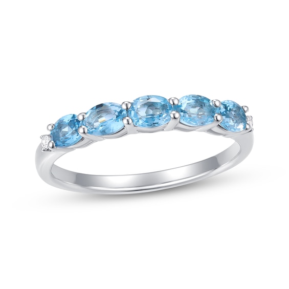 Oval-Cut Swiss Blue Topaz & White Lab-Created Sapphire Ring Sterling Silver