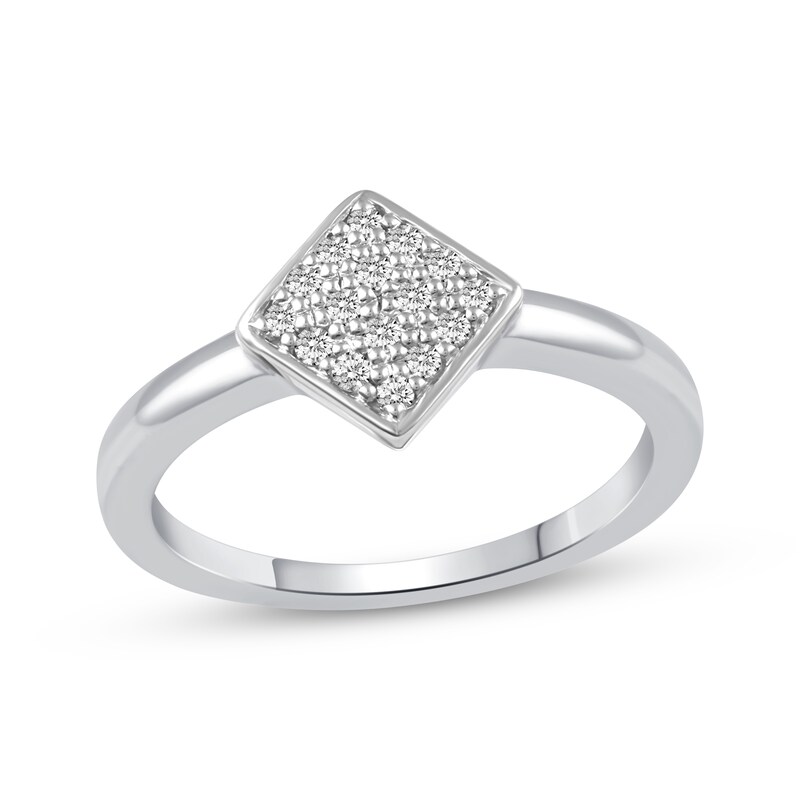 Main Image 1 of Multi-Diamond Pavé Tilted Square Fashion Ring 1/6 ct tw Sterling Silver