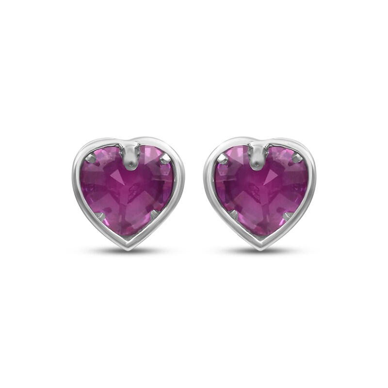 Main Image 2 of Heart-Shaped Pink Lab-Created Sapphire Stud Earrings Sterling Silver