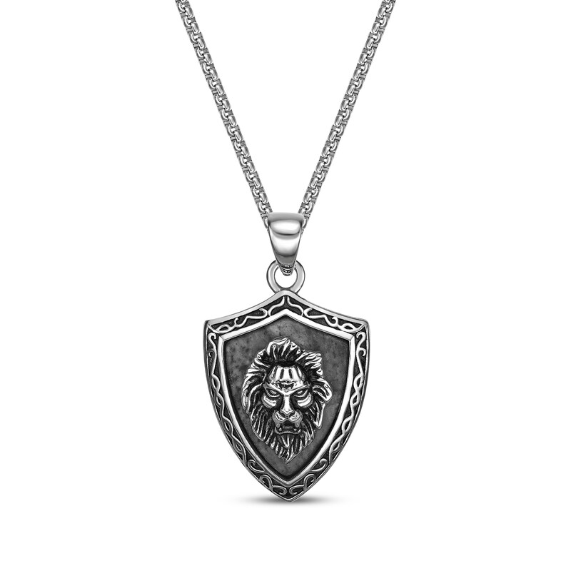 Main Image 1 of Men's Picasso Jasper Lion & Shield Necklace Stainless Steel 24"