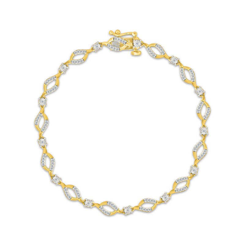 Main Image 1 of Diamond Swirl Link Bracelet 1/4 ct tw 10K Yellow Gold 7"