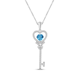Heart-Shaped Swiss Blue Topaz & White Lab-Created Sapphire Key Necklace Sterling Silver 18"