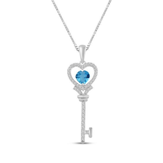 Heart-Shaped Swiss Blue Topaz & White Lab-Created Sapphire Key Necklace Sterling Silver 18"