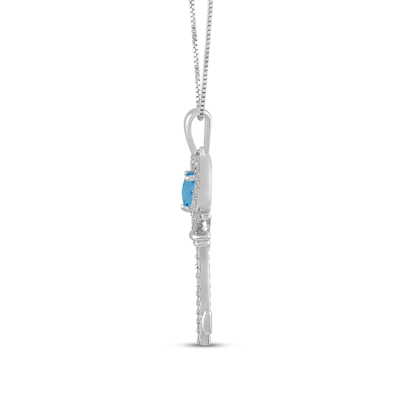 Main Image 2 of Heart-Shaped Swiss Blue Topaz & White Lab-Created Sapphire Key Necklace Sterling Silver 18"