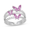 Thumbnail Image 1 of Pink & White Lab-Created Sapphire Butterflies Ring Sterling Silver