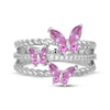 Thumbnail Image 3 of Pink & White Lab-Created Sapphire Butterflies Ring Sterling Silver