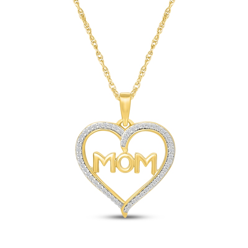 Main Image 1 of Diamond "Mom" Necklace 1/8 ct tw 10K Yellow Gold 18"