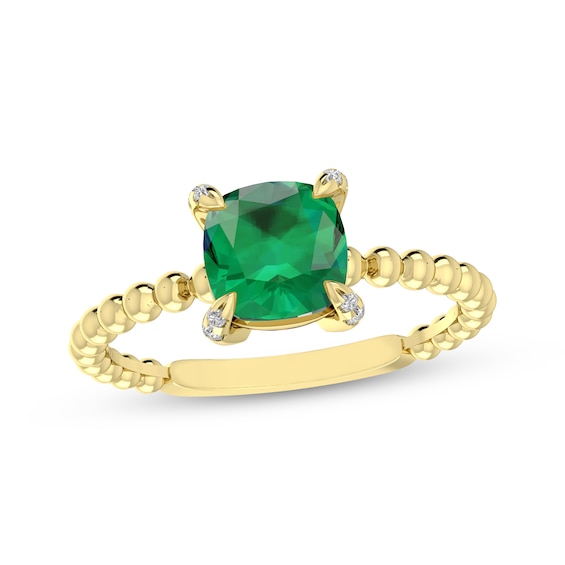 Cushion-Cut Lab-Created Emerald & Diamond Accent Ring 10K Yellow Gold