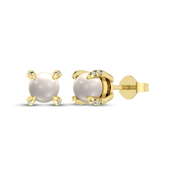 Cultured Pearl & Diamond Accent Stud Earrings 10K Yellow Gold