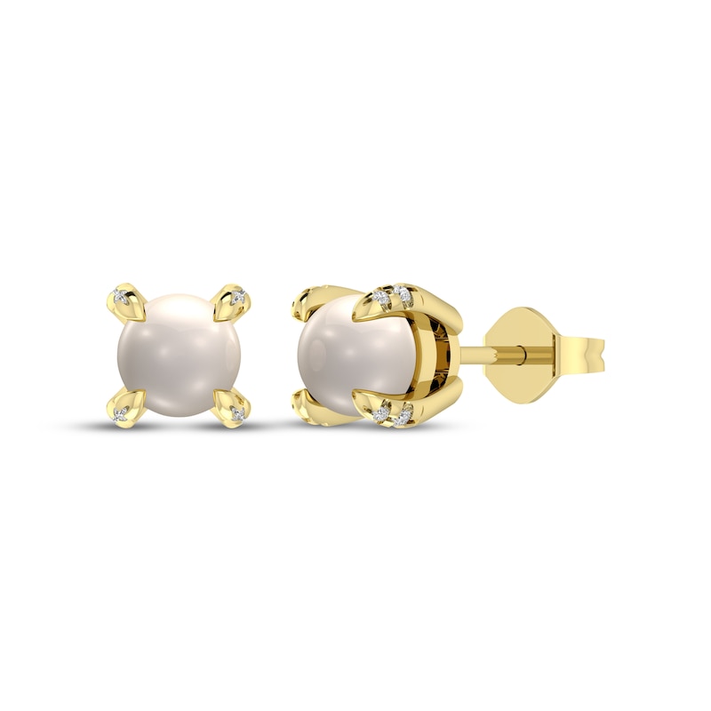 Main Image 1 of Cultured Pearl & Diamond Accent Stud Earrings 10K Yellow Gold