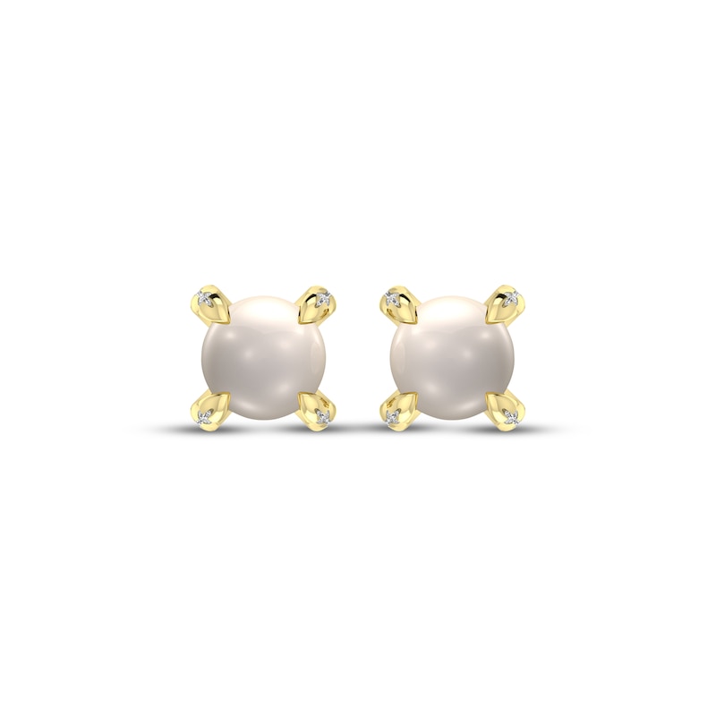 Main Image 2 of Cultured Pearl & Diamond Accent Stud Earrings 10K Yellow Gold