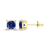 Thumbnail Image 3 of Cushion-Cut Blue Lab-Created Sapphire & Diamond Accent Stud Earrings 10K Yellow Gold