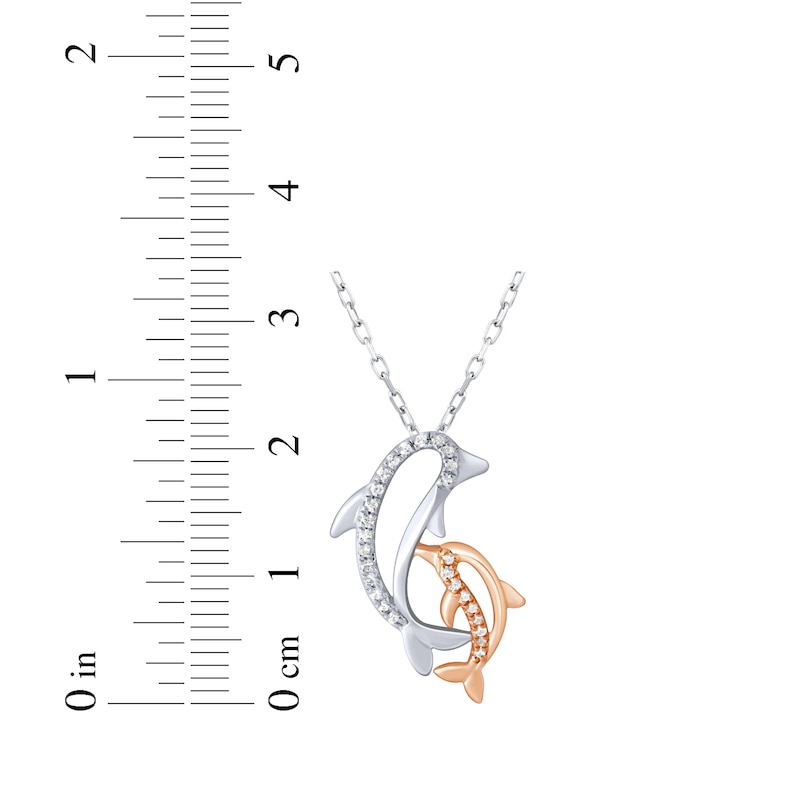 Main Image 4 of Diamond Dolphins Necklace 1/10 ct tw Sterling Silver & 10K Rose Gold 18"