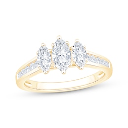 Memories Moments Magic Marquise-Cut Lab-Grown Diamond Three-Stone Engagement Ring 1 ct tw 14K Yellow Gold