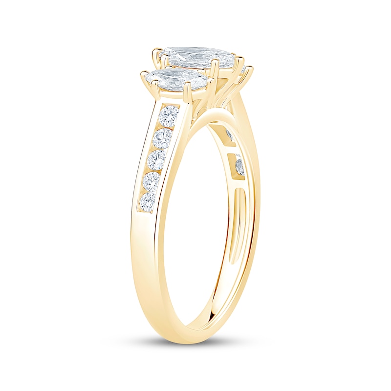 Main Image 2 of Memories Moments Magic Marquise-Cut Lab-Grown Diamond Three-Stone Engagement Ring 1 ct tw 14K Yellow Gold