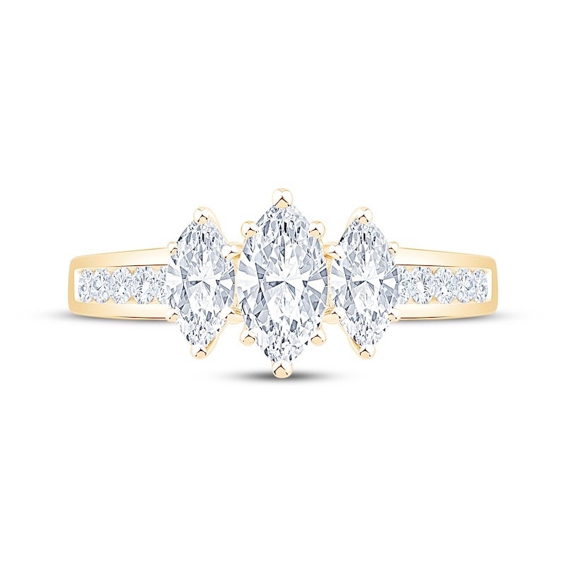 Main Image 3 of Memories Moments Magic Marquise-Cut Lab-Grown Diamond Three-Stone Engagement Ring 1 ct tw 14K Yellow Gold