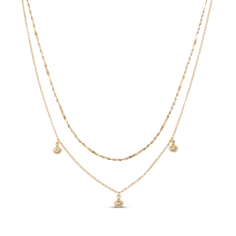 Main Image 1 of Layered Seashell Station Necklace 24K Yellow Gold Vermeil Sterling Silver 18"