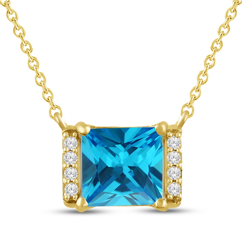 Main Image 1 of Square Emerald-Cut Swiss Blue Topaz & White Lab-Created Sapphire Necklace 24K Yellow Gold Vermeil Sterling Silver 18"
