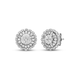 Multi-Diamond Double Halo Stud Earrings 1/2 ct tw 10K White Gold
