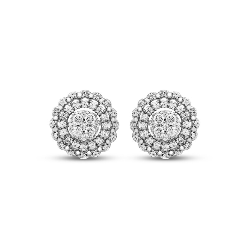 Main Image 2 of Multi-Diamond Double Halo Stud Earrings 1/2 ct tw 10K White Gold