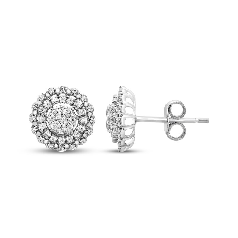 Main Image 3 of Multi-Diamond Double Halo Stud Earrings 1/2 ct tw 10K White Gold