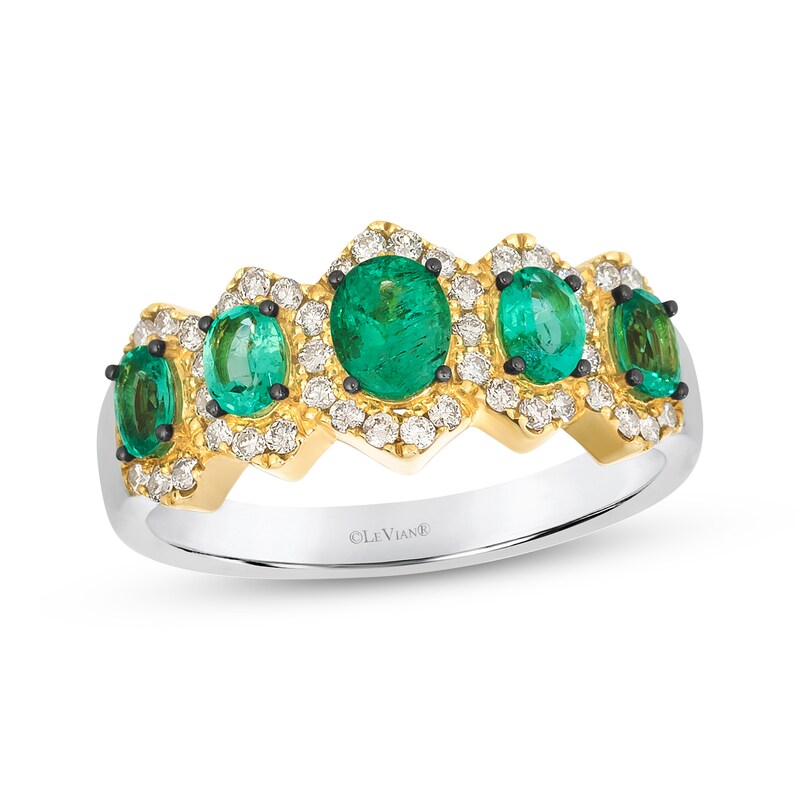 Main Image 1 of Le Vian Oval-Cut Emerald Ring 1/3 ct tw Diamonds Platinum & 14K Honey Gold