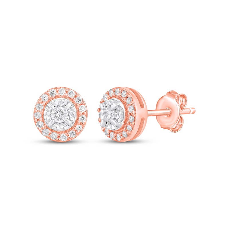 Main Image 1 of Diamond Halo Stud Earrings 1/4 ct tw 10K Rose Gold