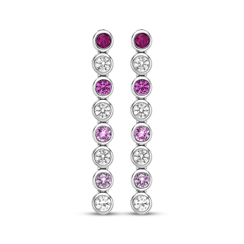 Main Image 2 of Lab-Created Ruby, Pink and White Lab-Created Sapphire Ombré Drop Earrings Sterling Silver