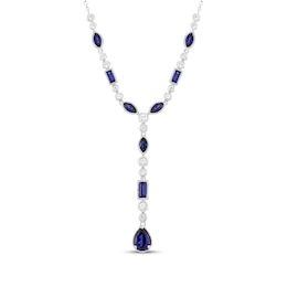 Multi-Shape Blue & White Lab-Created Sapphire Dangle Y-Drop Necklace Sterling Silver 18"