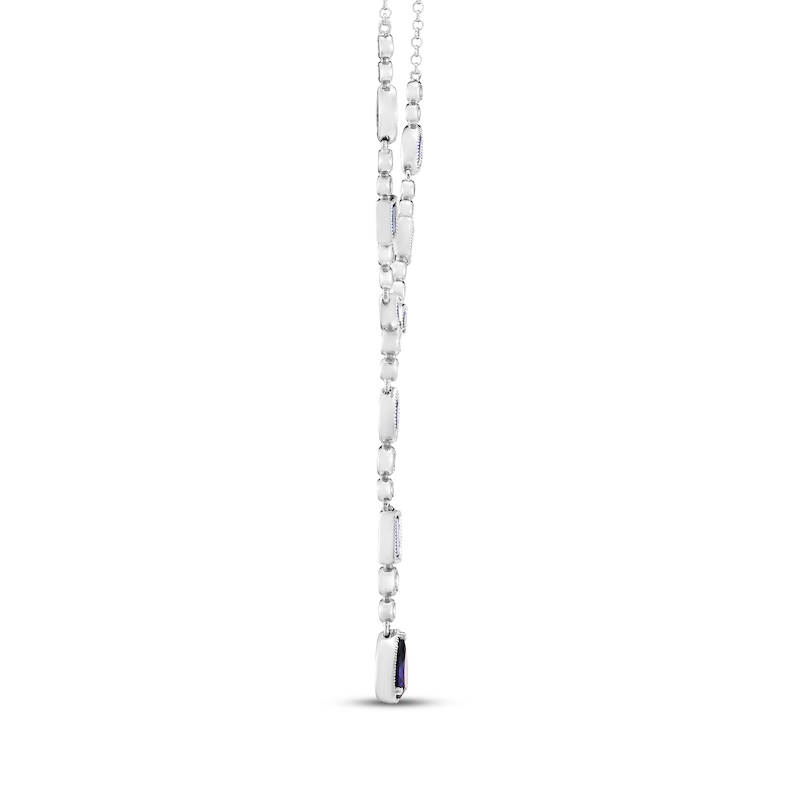 Main Image 2 of Multi-Shape Blue & White Lab-Created Sapphire Dangle Y-Drop Necklace Sterling Silver 18"