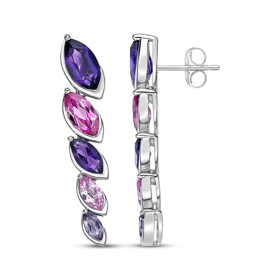 Marquise-Cut Amethyst & Pink Lab-Created Sapphire Ombré Drop Earrings Sterling Silver