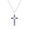 Thumbnail Image 1 of Square-Cut Blue Lab-Created Sapphire & Diamond Cross Necklace 1/15 ct tw Sterling Silver 18"