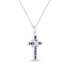 Thumbnail Image 2 of Square-Cut Blue Lab-Created Sapphire & Diamond Cross Necklace 1/15 ct tw Sterling Silver 18"