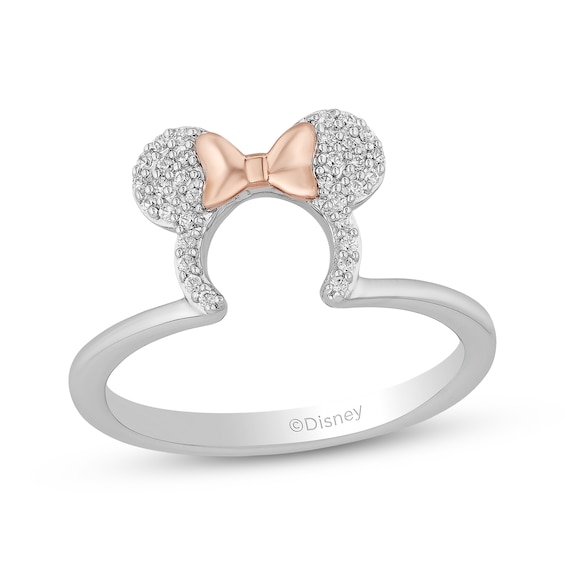 Disney Treasures Minnie Mouse Silhouette Diamond Ring 1/10 ct tw Sterling Silver & 10K Rose Gold