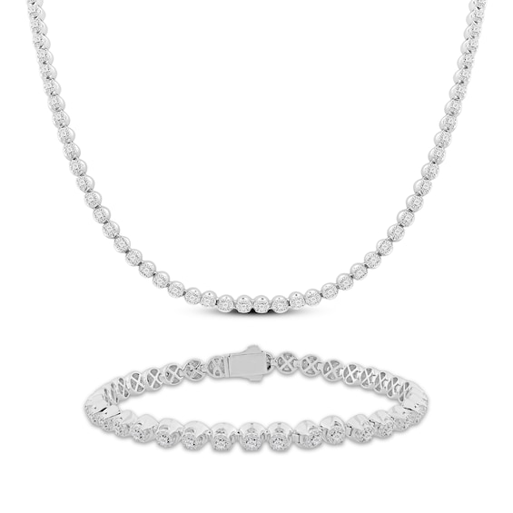 Men's Diamond Tennis Necklace & Bracelet Gift Set 2-7/8 ct tw Sterling Silver