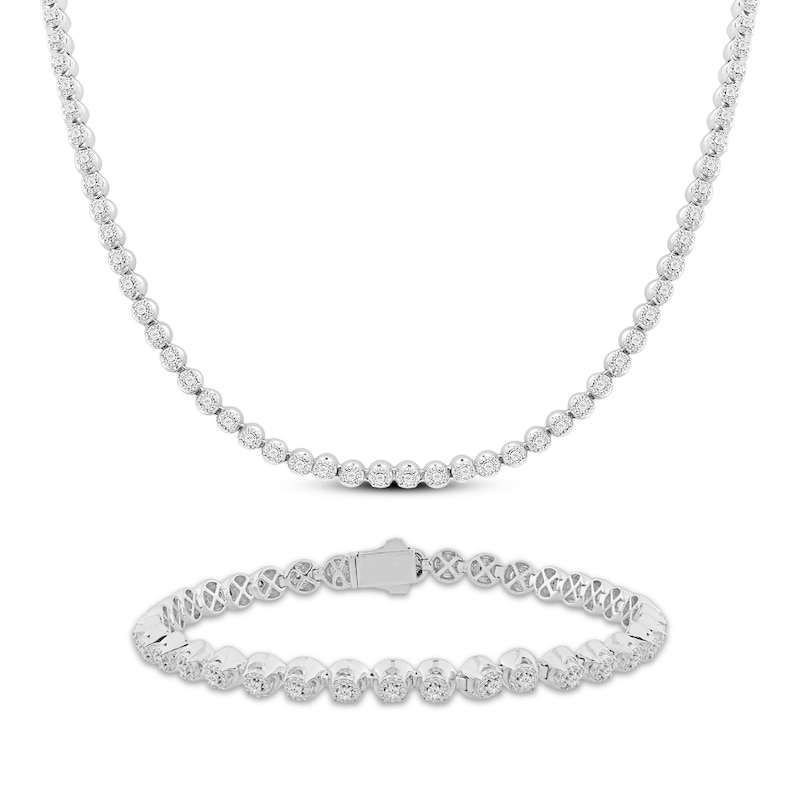 Main Image 1 of Men's Diamond Tennis Necklace & Bracelet Gift Set 2-7/8 ct tw Sterling Silver