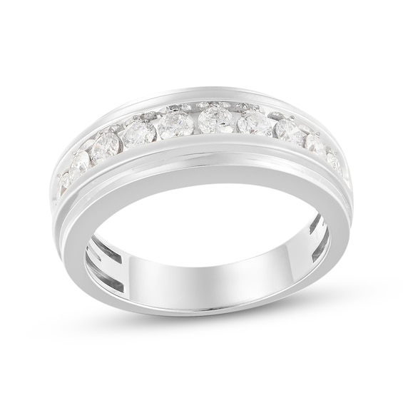 Lab-Grown Diamonds Men's Stepped Wedding Band 1 ct tw 10K White Gold