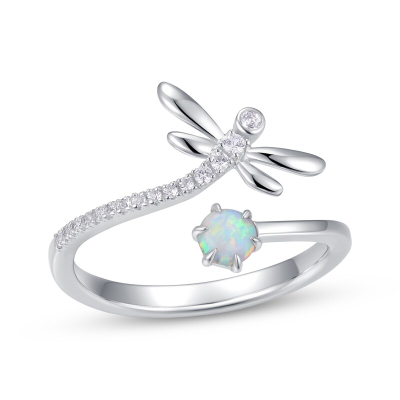 Main Image 1 of Lab-Created Opal & White Lab-Created Sapphire Dragonfly Deconstructed Ring Sterling Silver
