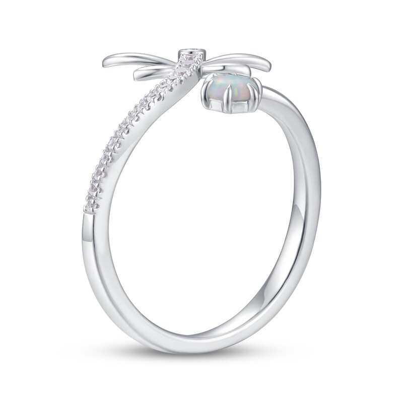Main Image 2 of Lab-Created Opal & White Lab-Created Sapphire Dragonfly Deconstructed Ring Sterling Silver