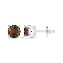 Garnet Solitaire Earrings Sterling Silver