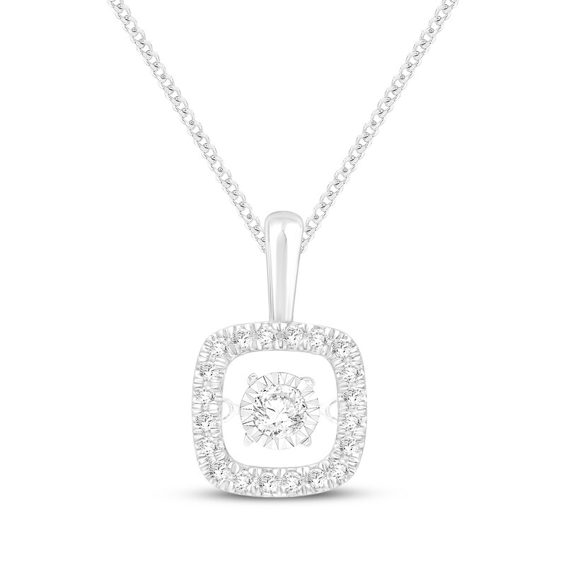 Main Image 1 of Unstoppable Love Lab-Grown Diamond Cushion Halo Necklace 1/2 ct tw 10K White Gold 19"