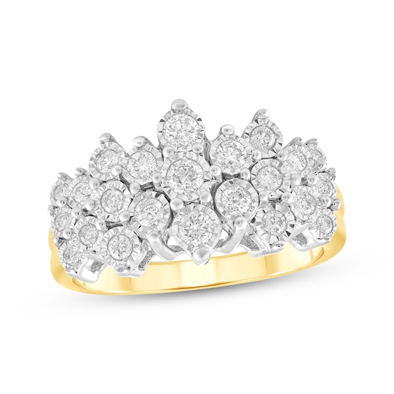 Adore Diamond Cluster Anniversary Ring 1/2 ct tw 10K Yellow Gold