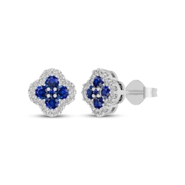Blue & White Lab-Created Sapphire Clover Stud Earrings Sterling Silver