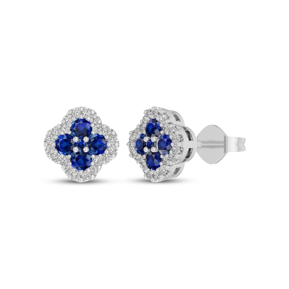 Blue & White Lab-Created Sapphire Clover Stud Earrings Sterling Silver
